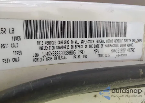 2003 Jeep Grand Cherokee Limited z USA, uszkodzony, nr VIN 1J4GX58S63C620605